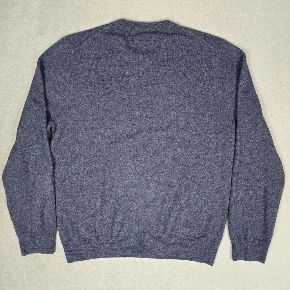 Bloomingdales Sweater Mens Large 100% Cashmere Crew Navy Leather Elbow Patches‎